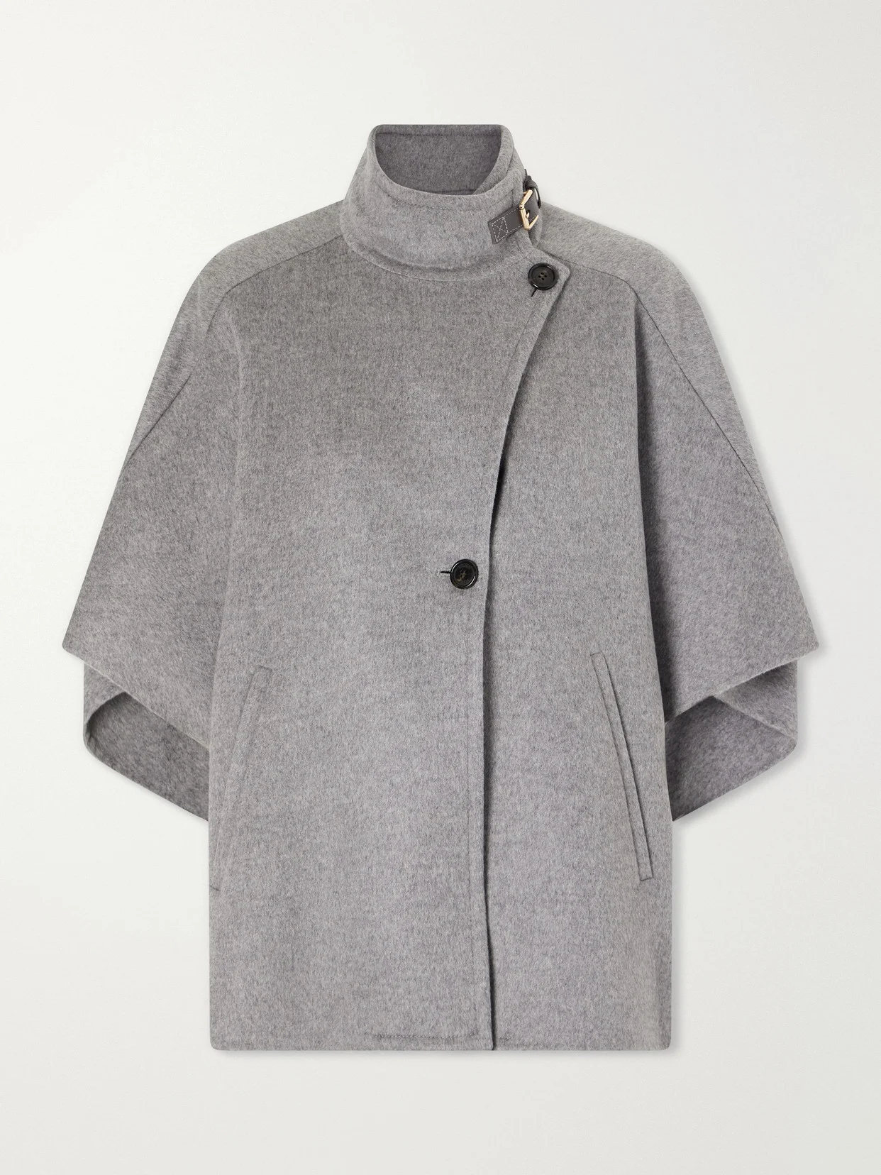 Buckled Leather-trimmed Cashmere Cape - 1