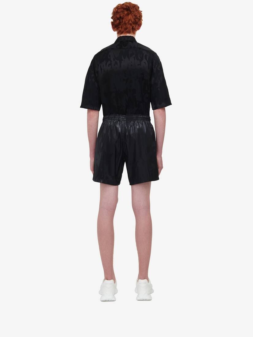 Men's McQueen Graffiti Swim Shorts in Black - 4