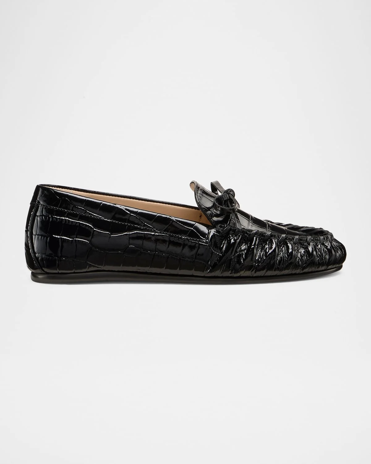 Britt Croc-Embossed Leather Bow Loafers - 1