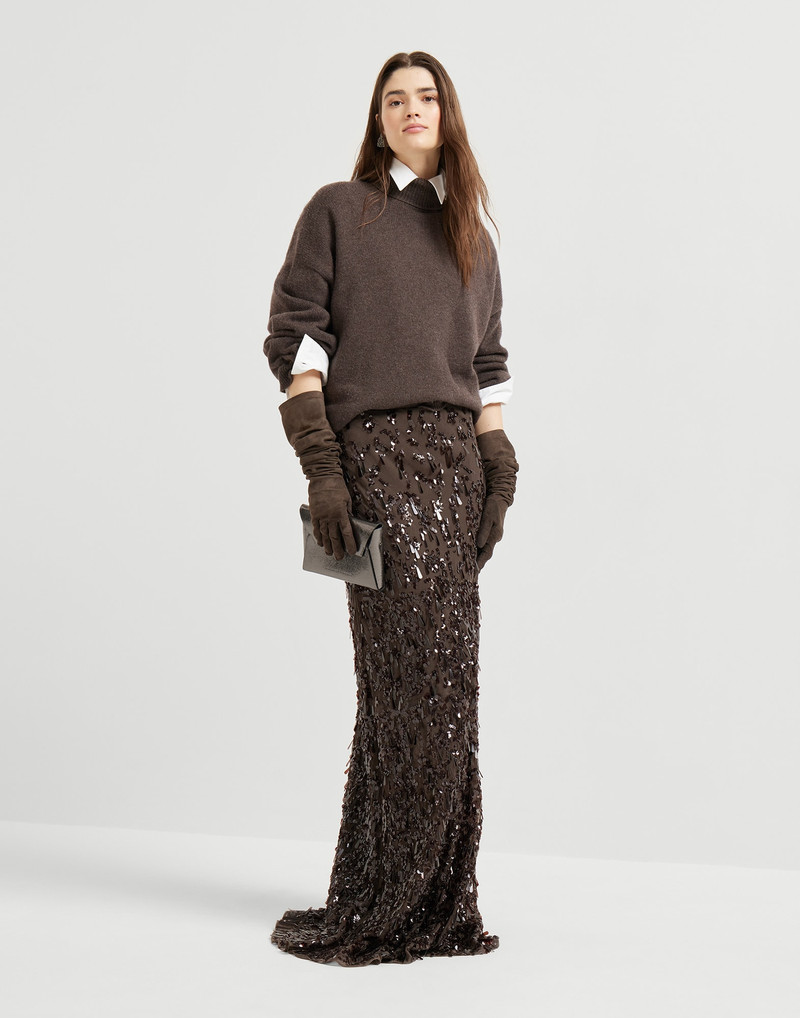 Crispy silk long mermaid skirt with swing drops embroidery 5