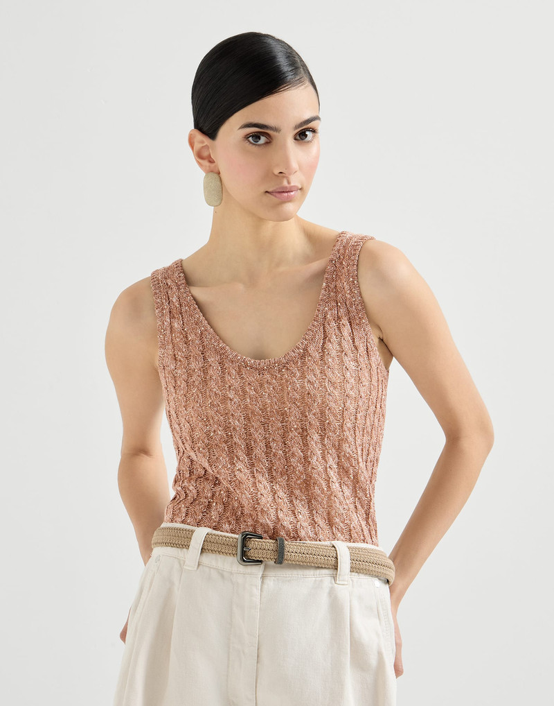 Linen dazzling cable openwork knit top 2