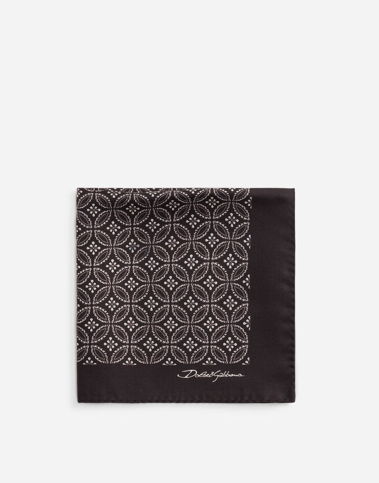 Silk pocket square with tie print - 1