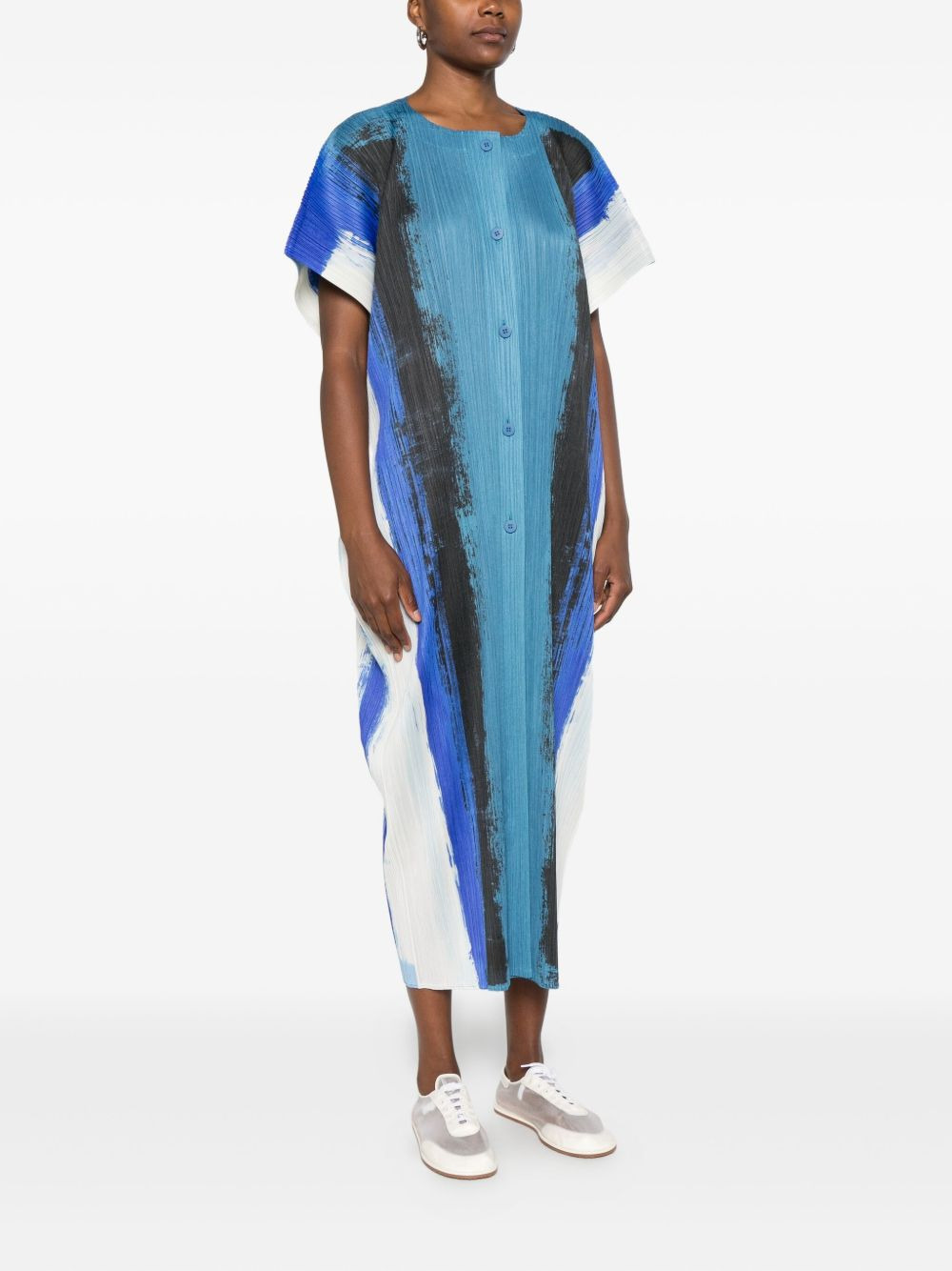 pleated brushstroke-print day dress - 3