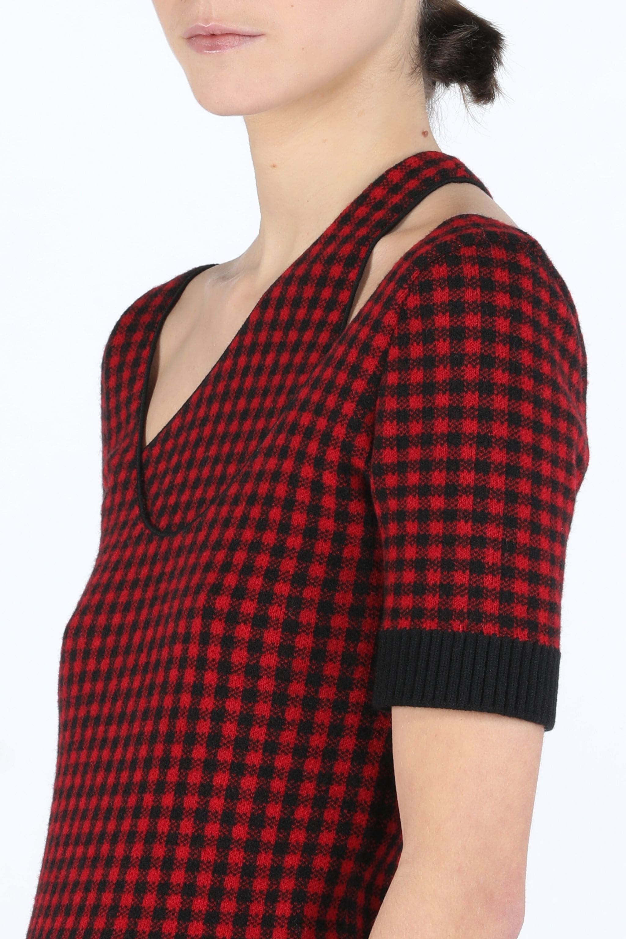 LAYERED CHECKED KNIT TOP - 5