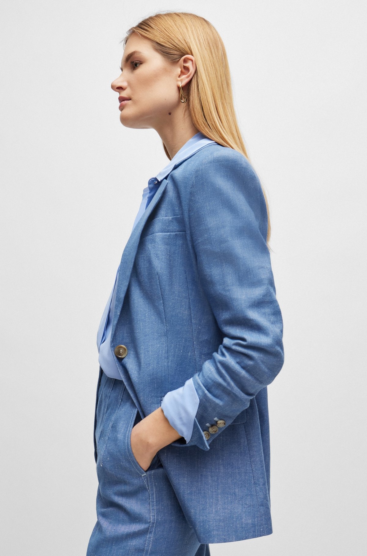 SINGLE-BREASTED JACKET IN LINEN, COTTON AND STRETCH - 6