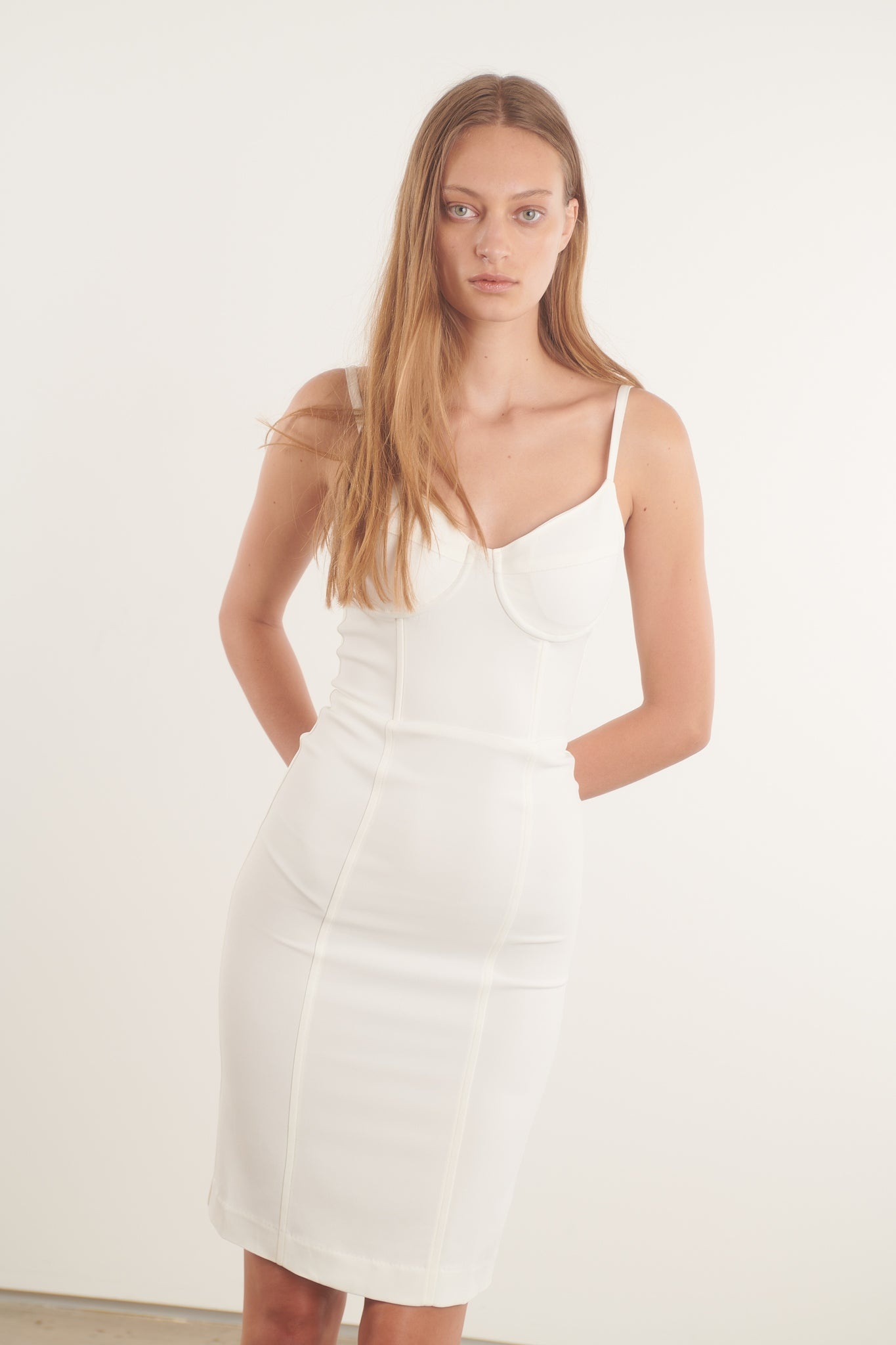 WHITE CREPE BUSTIER DRESS - 3