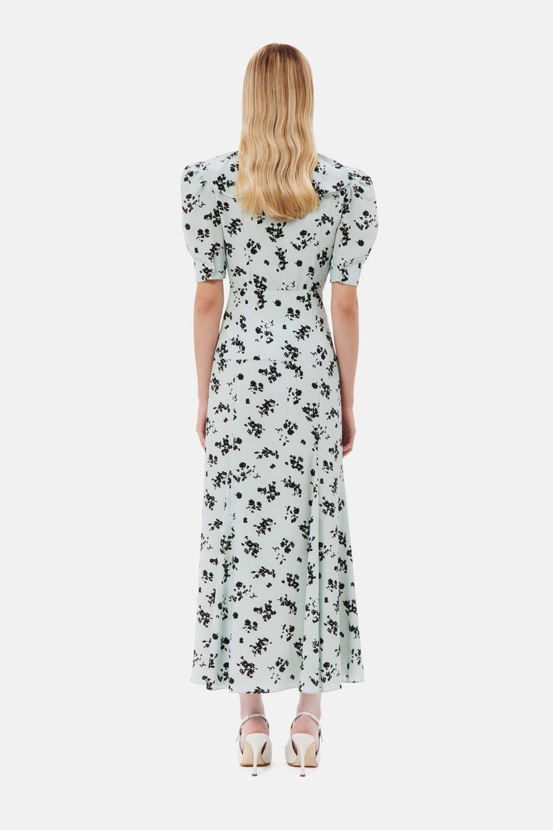 ROSE PRINT SILK DRESS WITH VOLANT COLLAR AND BOW 5