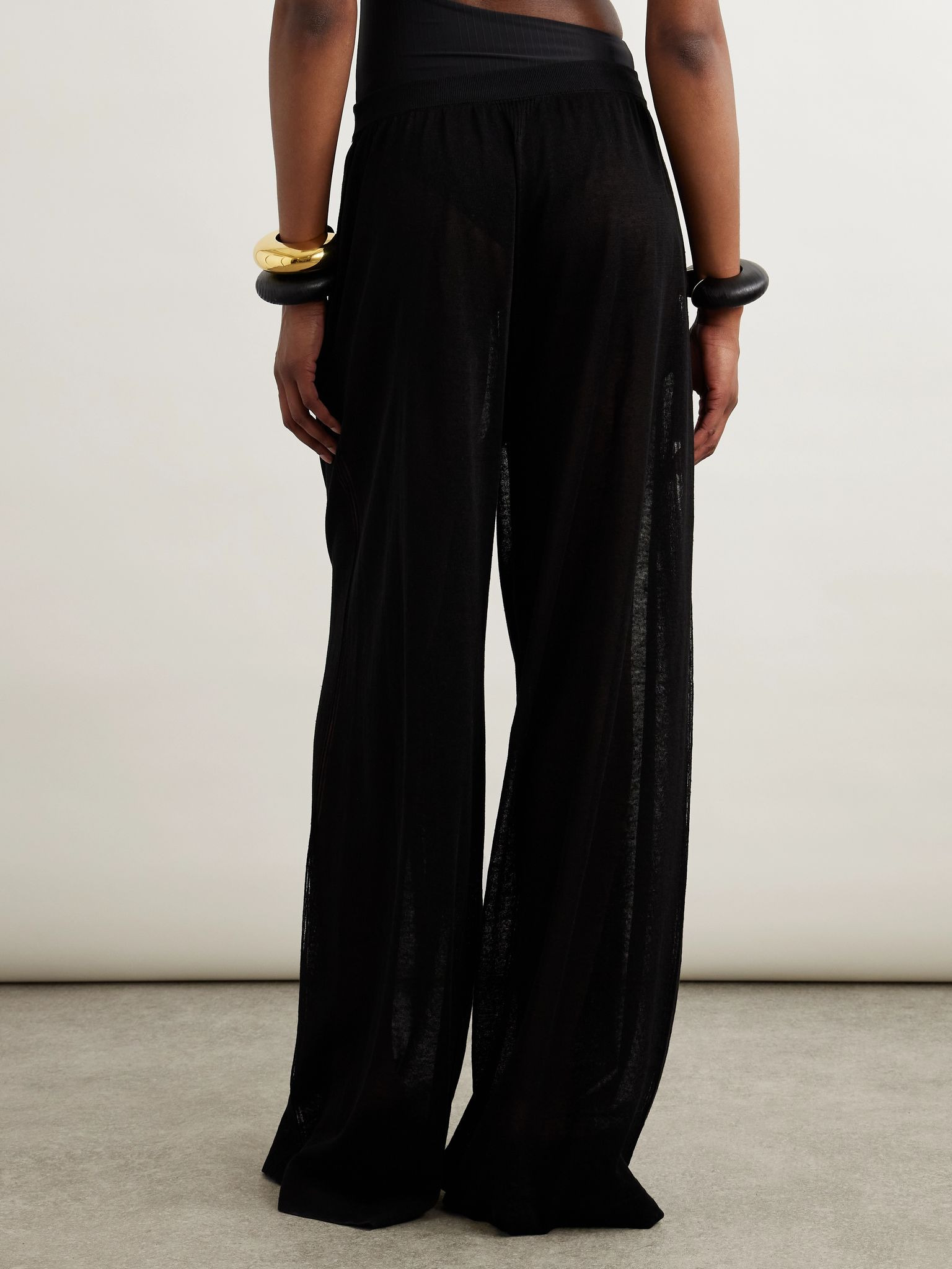 Linen and silk-blend wide-leg pants Black - 4