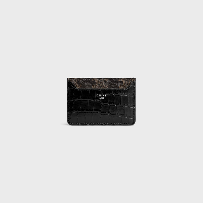 CARD HOLDER IN TRIOMPHE CANVAS AND CROCODILE EMBOSSED CALFSKIN 1