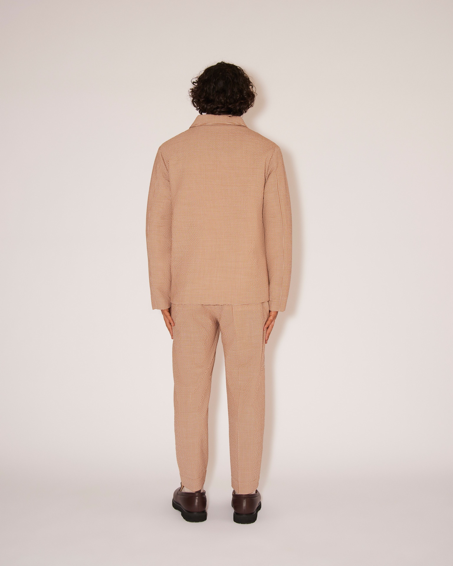 KASEN - Vichy-seersucker box fit jacket - Brown&Creme - 4