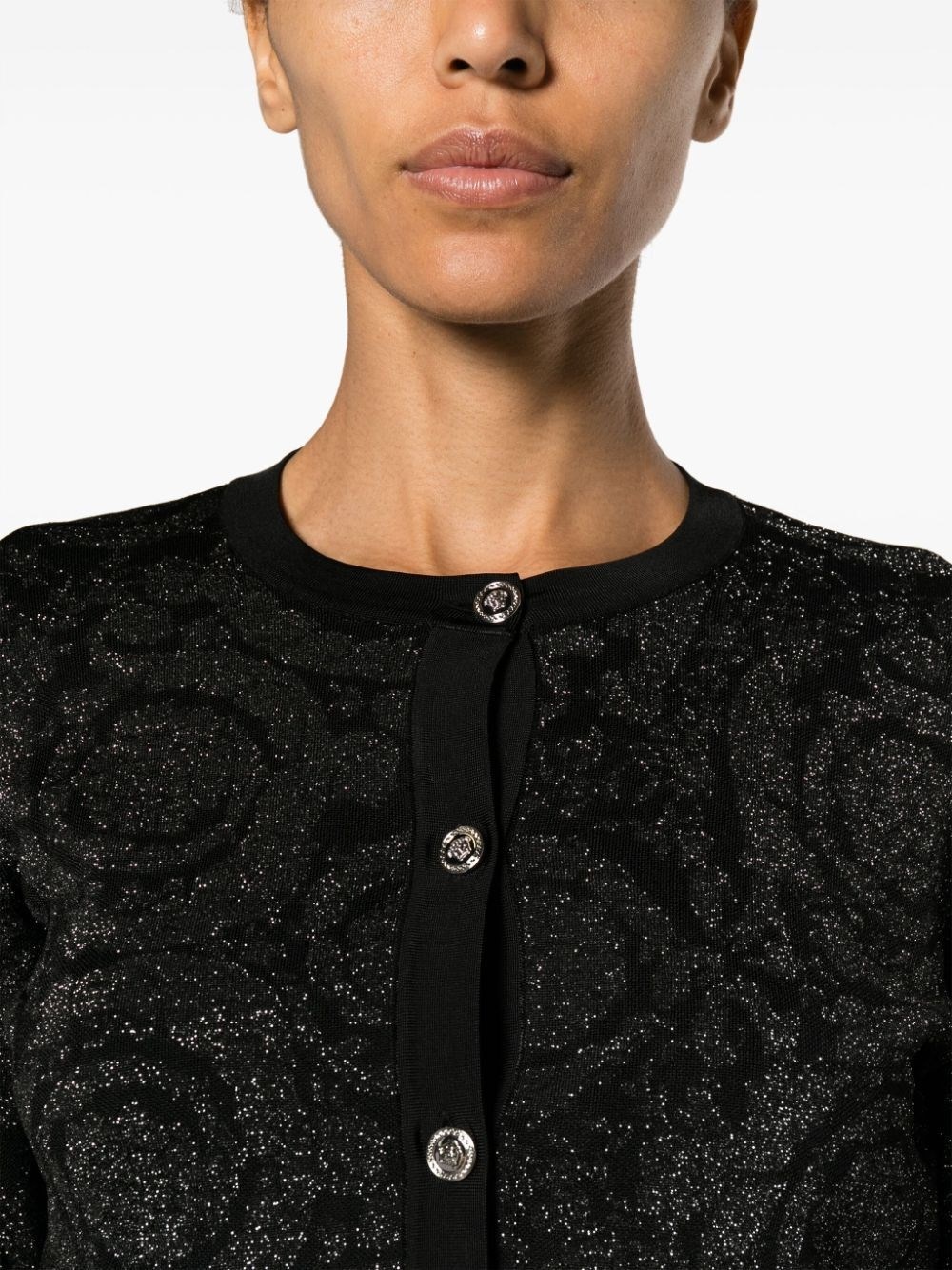 `Barocco Texture` Knit Cropped Cardigan - 3