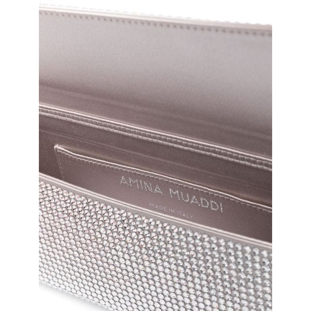 クラッチバッグ AMINA MUADDI PALOMAMINI Clutches Bags.. Silver Superamini Paloma Clutch Silver Satin And White Crystals