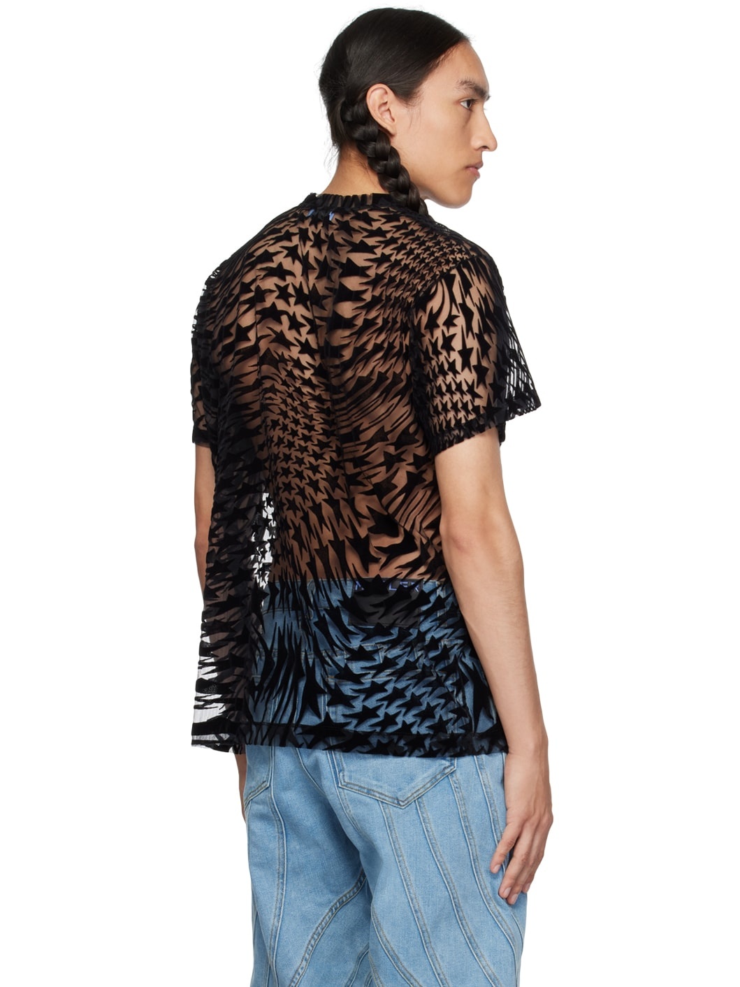 Black Flocked Star T-Shirt - 3