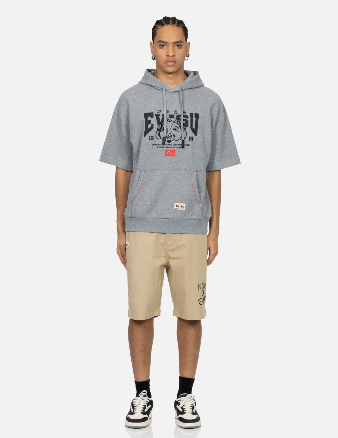 Godhead Embroidery and Multi-prints Loose Fit Short-Sleeve Hooded Sweatshirt - 5