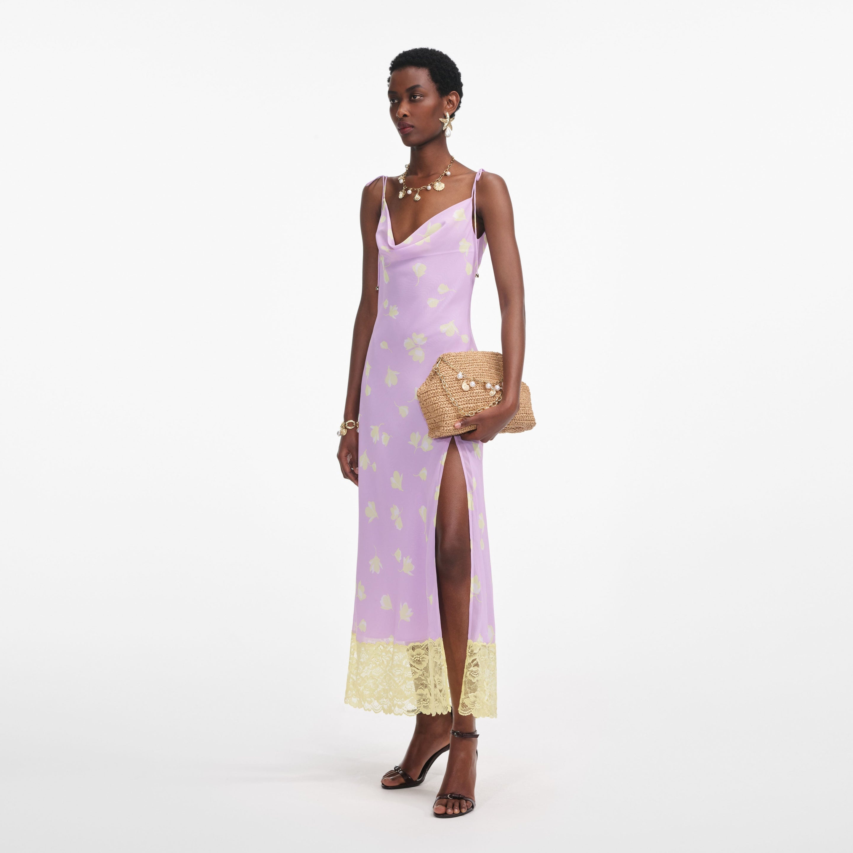 Lilac Floral Chiffon Midi Dress - 2