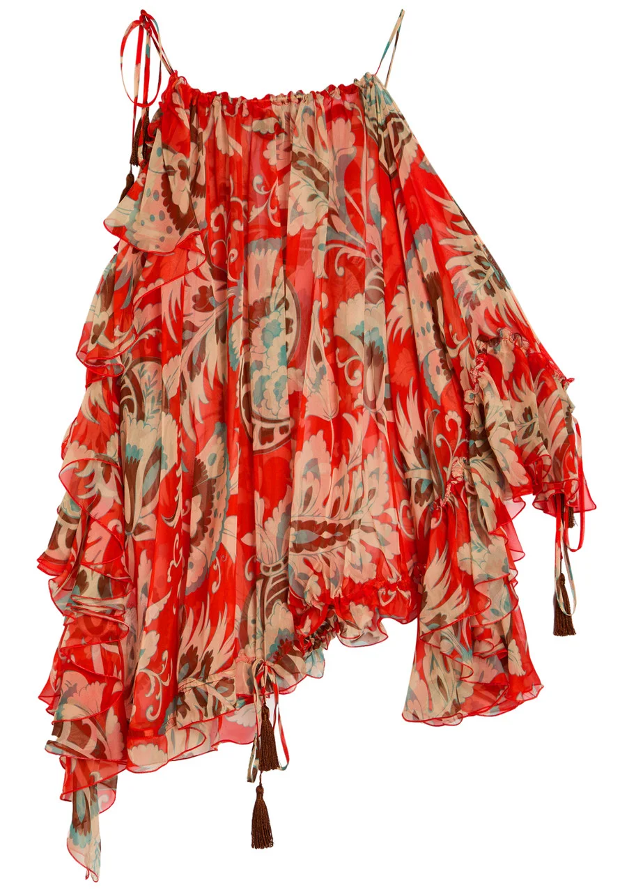 Etro Printed Ruffled Silk-chiffon top - 1