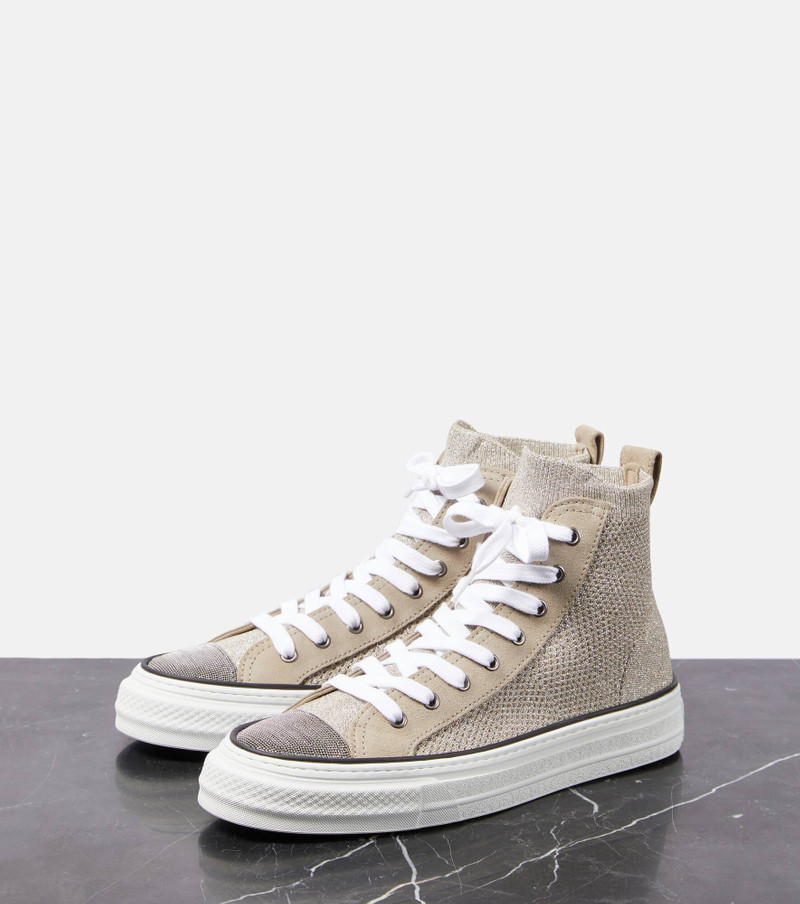 Leather-trimmed high-top sneakers 5