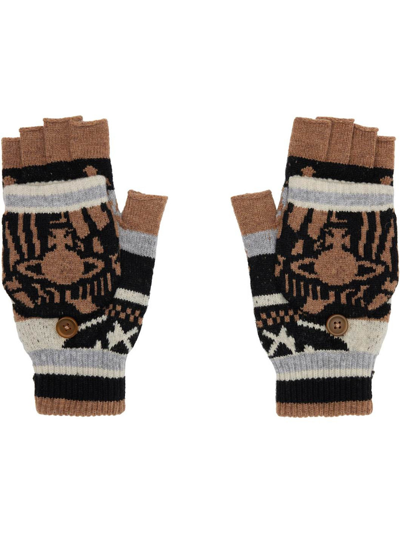 Beige & Black Fingerless Gloves 1