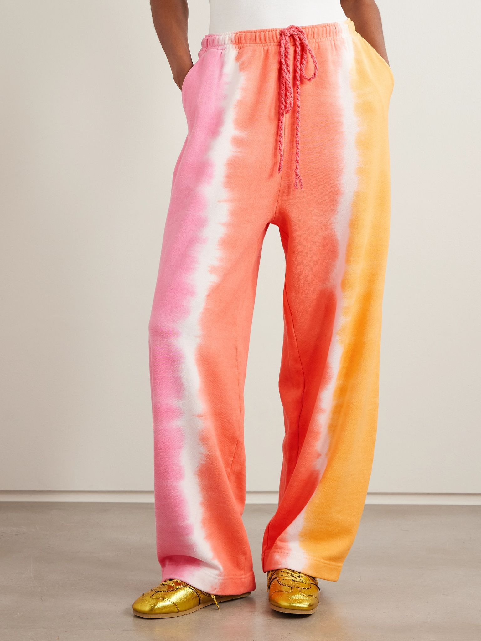 Tie-dyed cotton and cashmere-blend jersey track pants Orange - 3