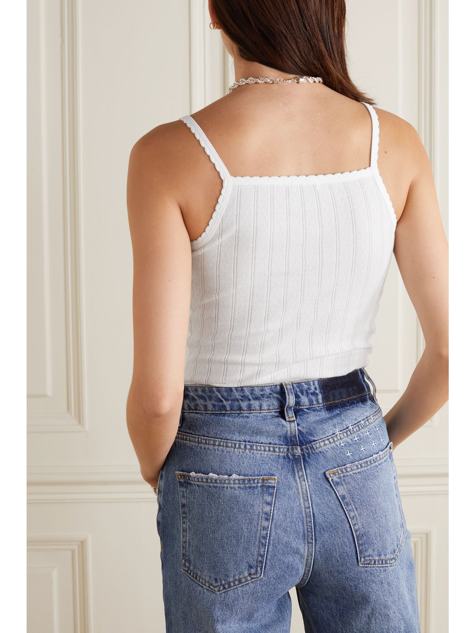 Pointelle-knit cotton-jersey tank White - 3