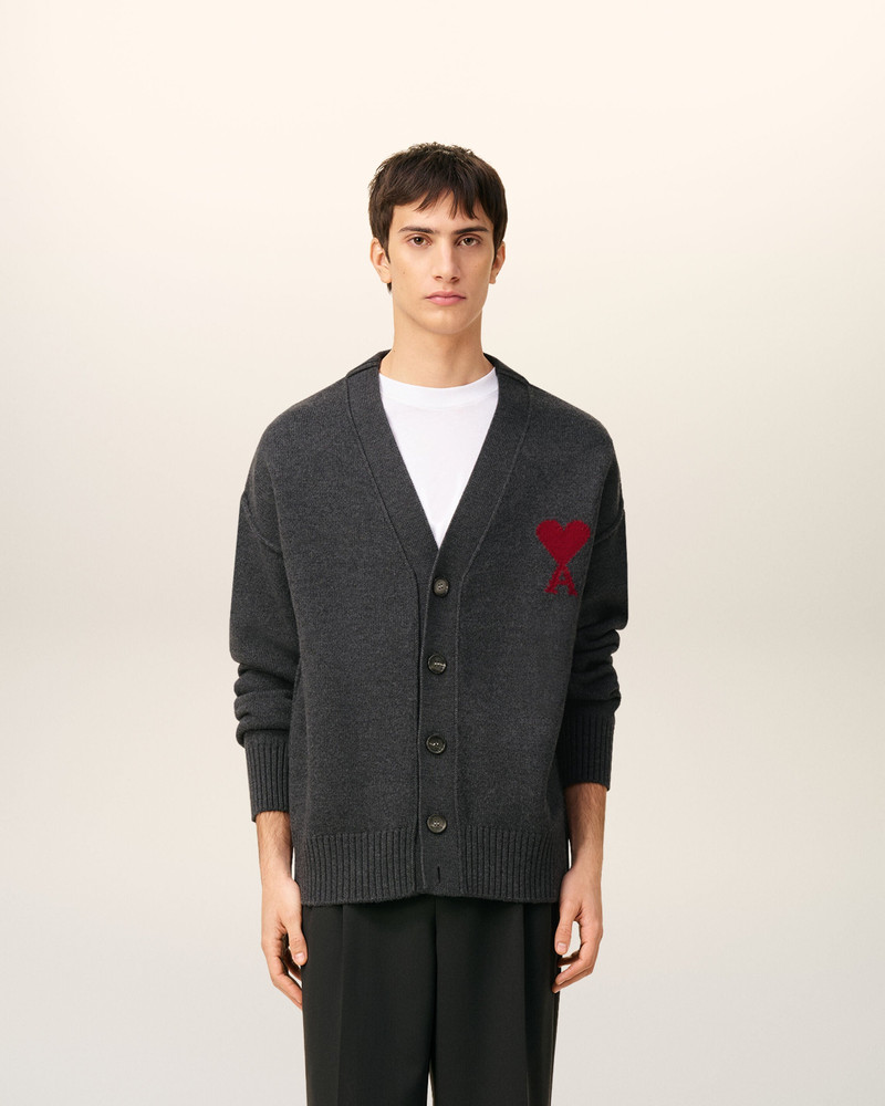 AMI Paris GREY WOOL AMI DE COEUR CARDIGAN outlook