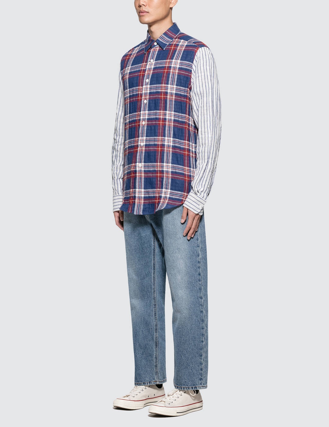 Patchwork Sleeve Check Shirt - 4