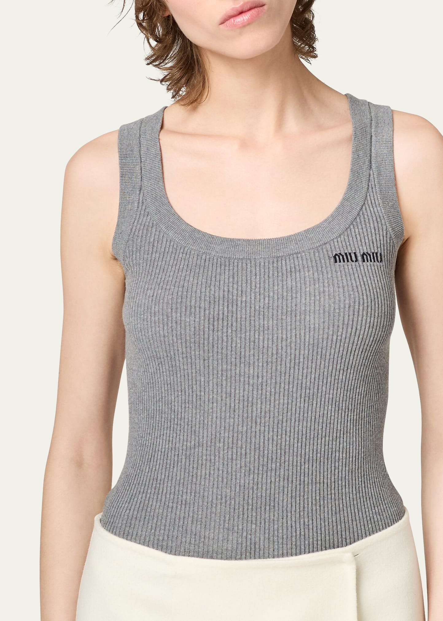 Scoop-Neck Rib Knit Cotton Tank Top - 4