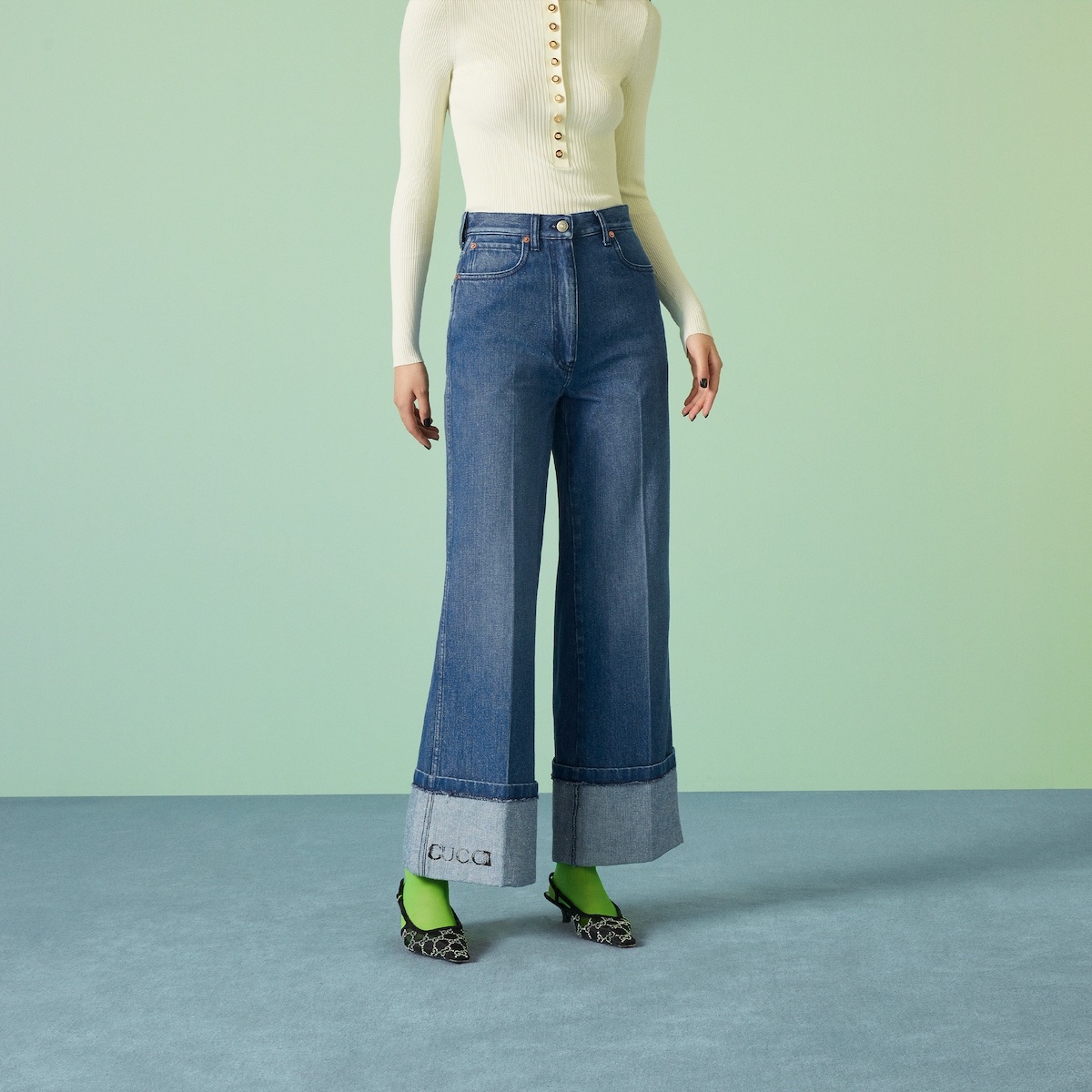 Denim pant with Gucci print - 5