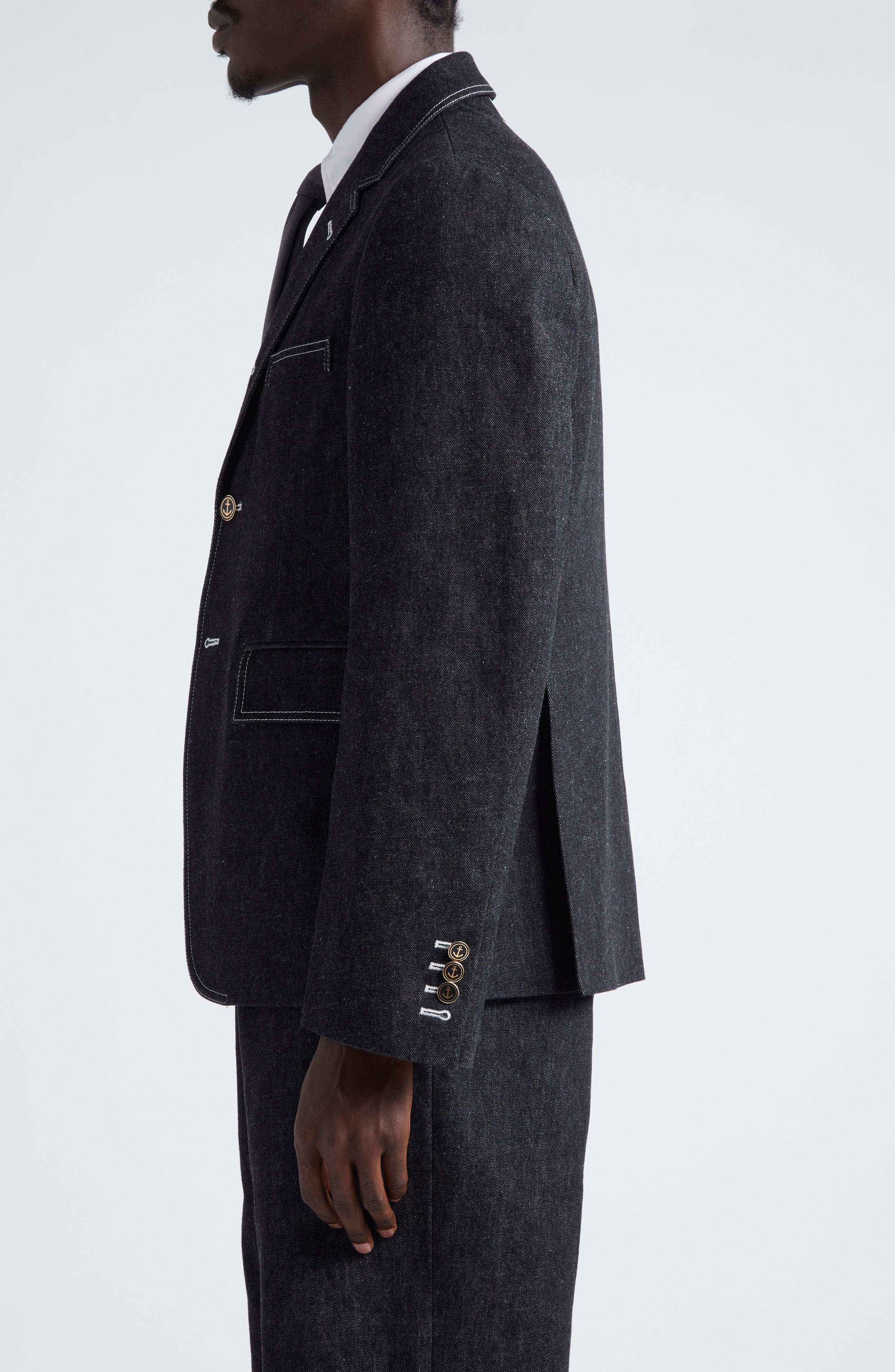 Thom Browne Unconstructred Classic Denim Sport Coat in Black at Nordstrom - 4