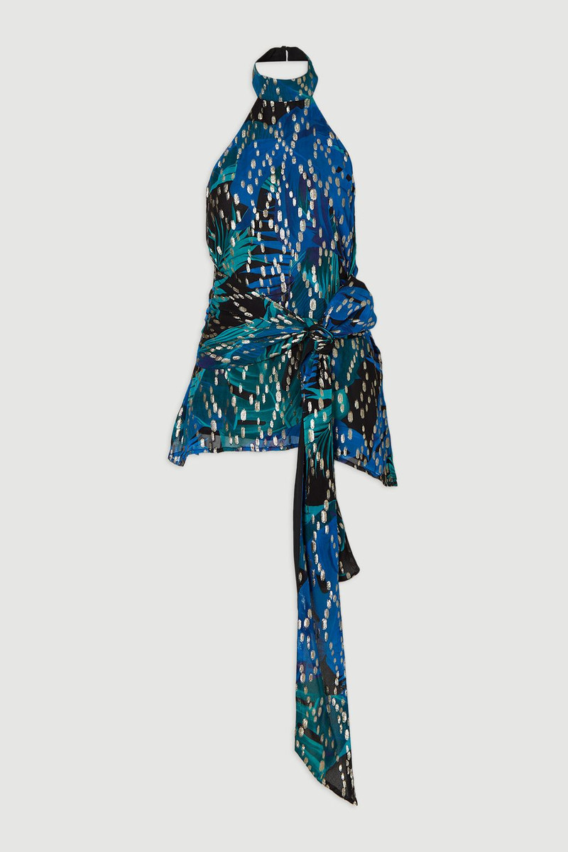 Viscose Metallic Palm Print Halter Neck Top 4