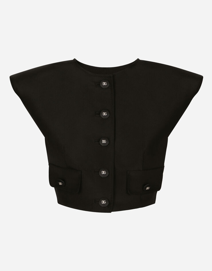 Cropped sleeveless faille jacket - 1