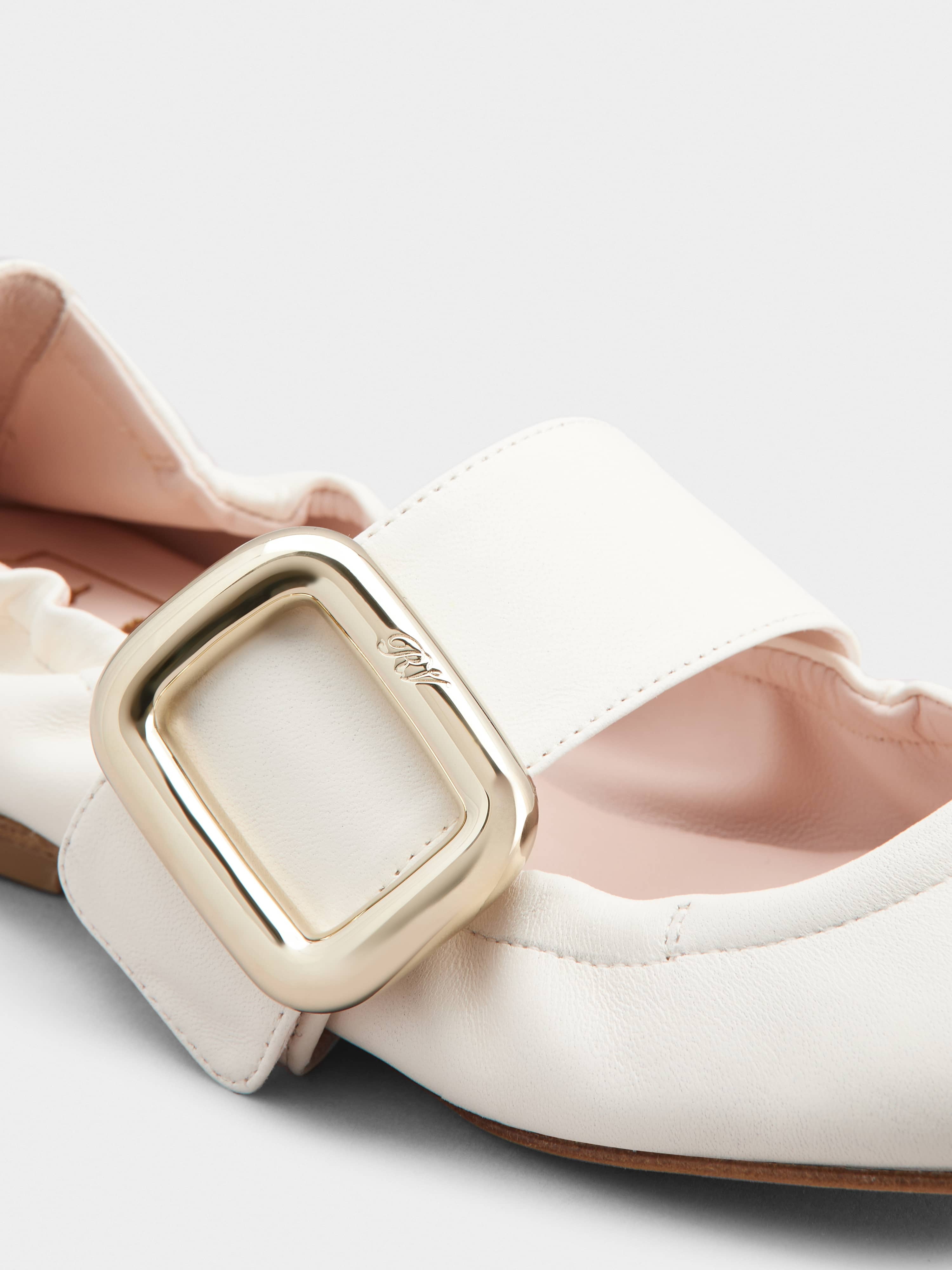 Viv' Choc Metal Buckle Babies Ballerinas in Leather - 3