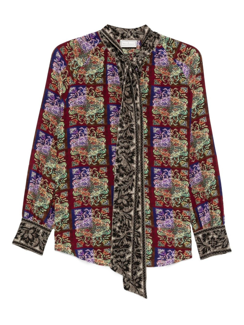 patterned tie-neck shirt 1