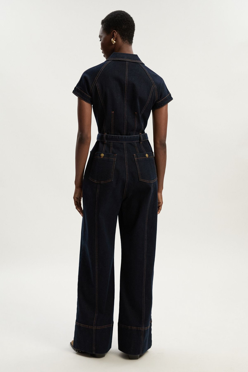 Denim Corset Waist Detail Wide Leg Jumpsuit 5