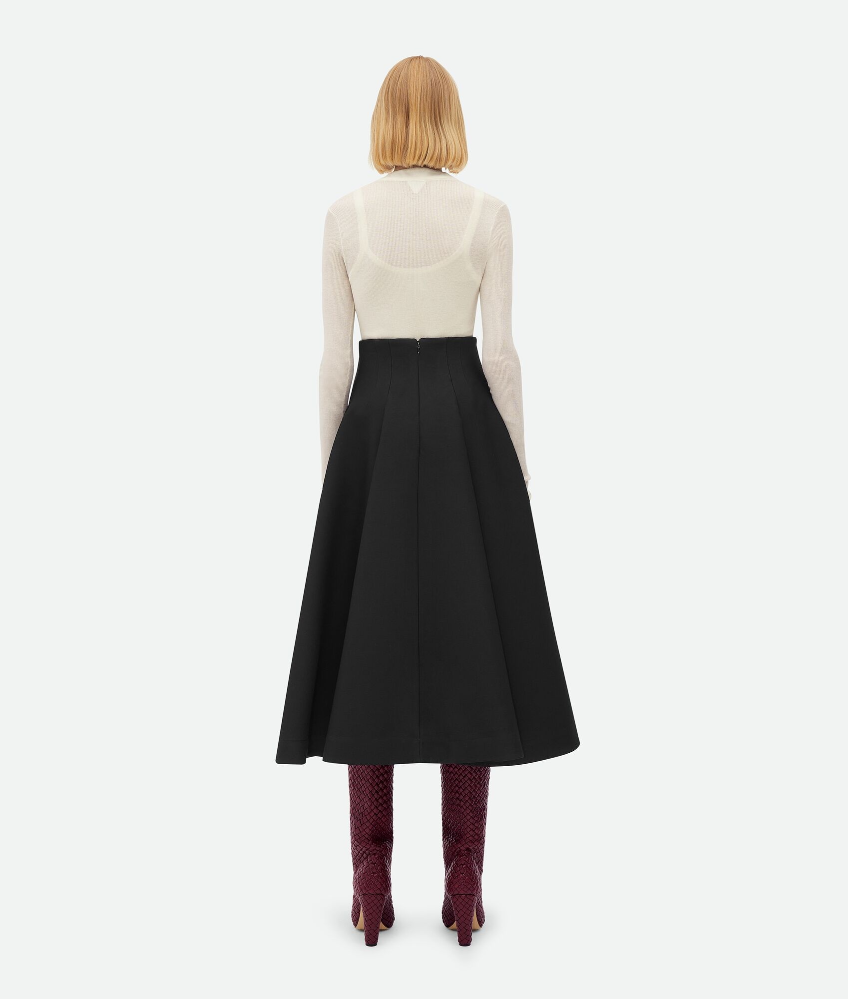 Compact Wool Wide Midi Skirt - 3