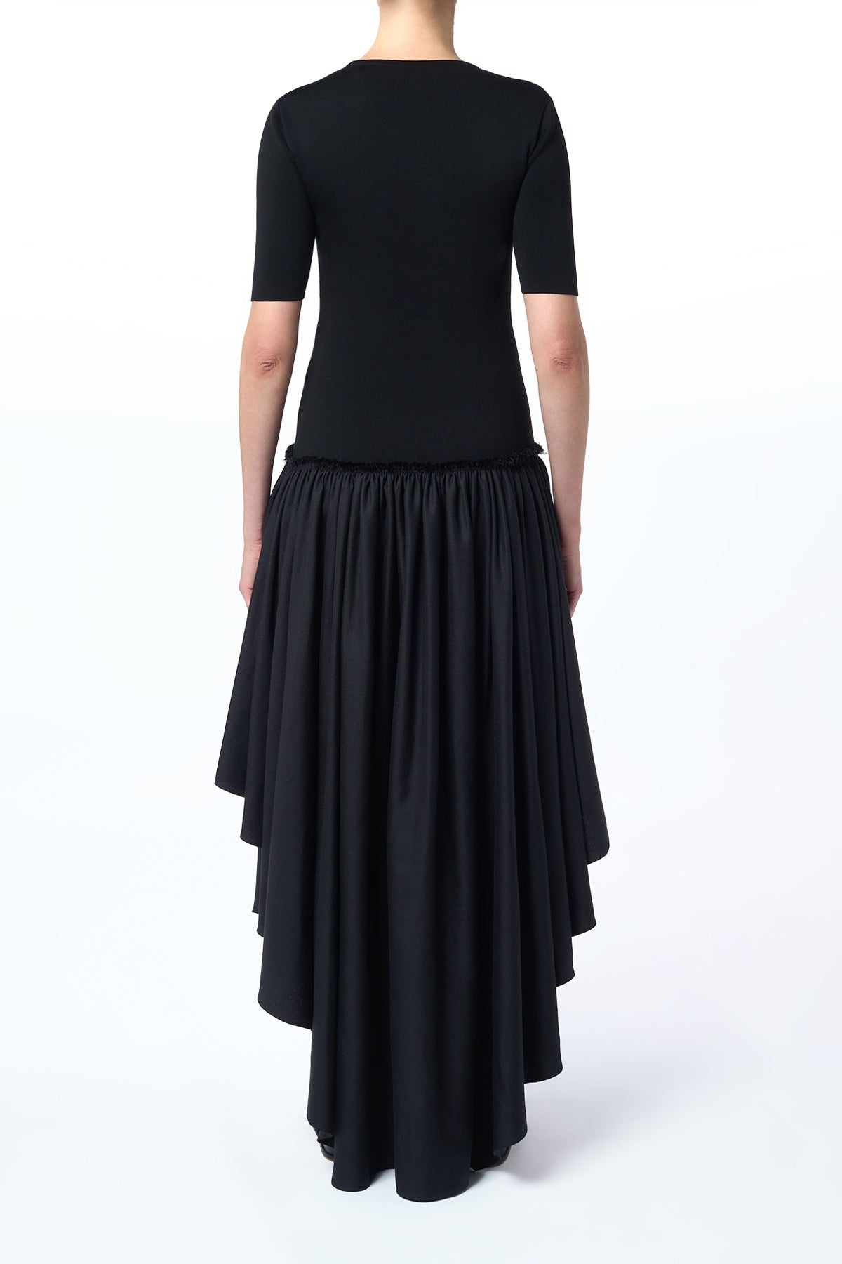 Sirona Pleated Maxi Dress in Black Virgin Wool Silk with Linen - 5
