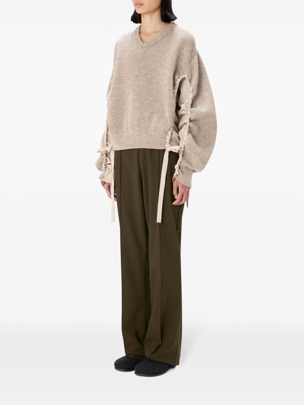 panelled-sleeve ribbed jumper - 2