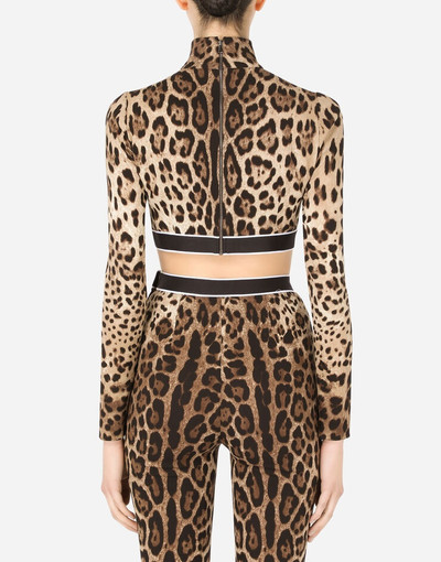 Dolce & Gabbana Long-sleeved leopard-print charmeuse top with branded elastic outlook