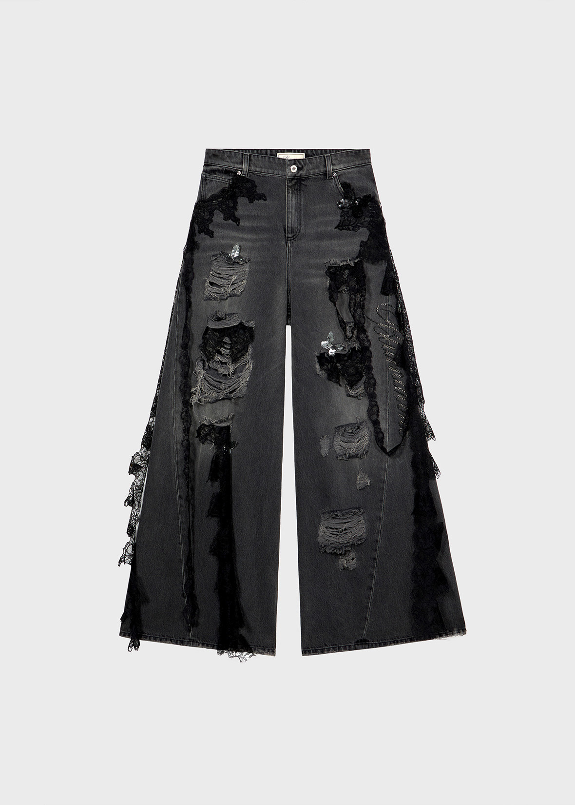 DESTROYED EXTRA BAGGY JEANS WITH LACE TRIM - 1