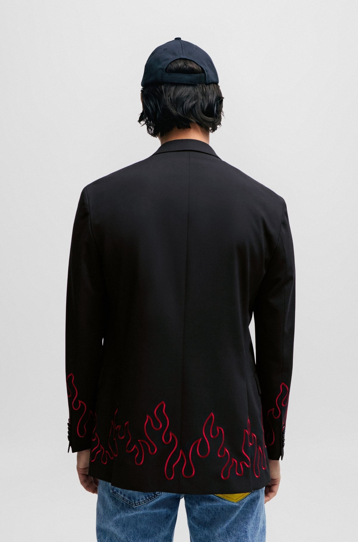 MODERN-FIT DOUBLE-BREASTED JACKET WITH FLAME EMBROIDERY - 4