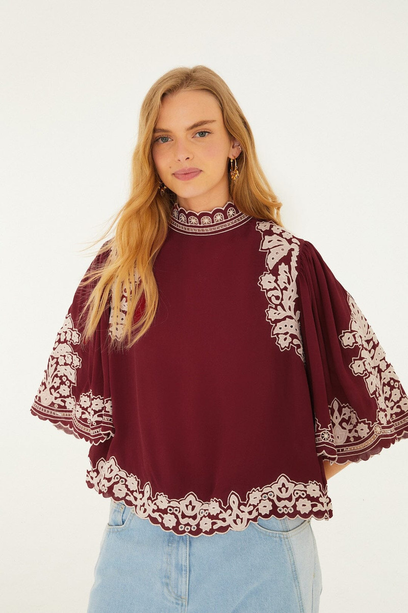 Bicolor Palm Tree Embroidery Blouse 1