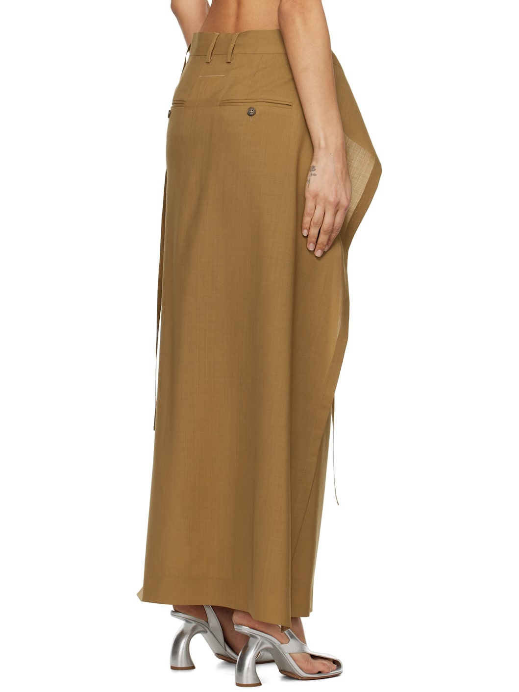 Tan Tailoring Wool Canvas Tie Maxi Skirt - 3