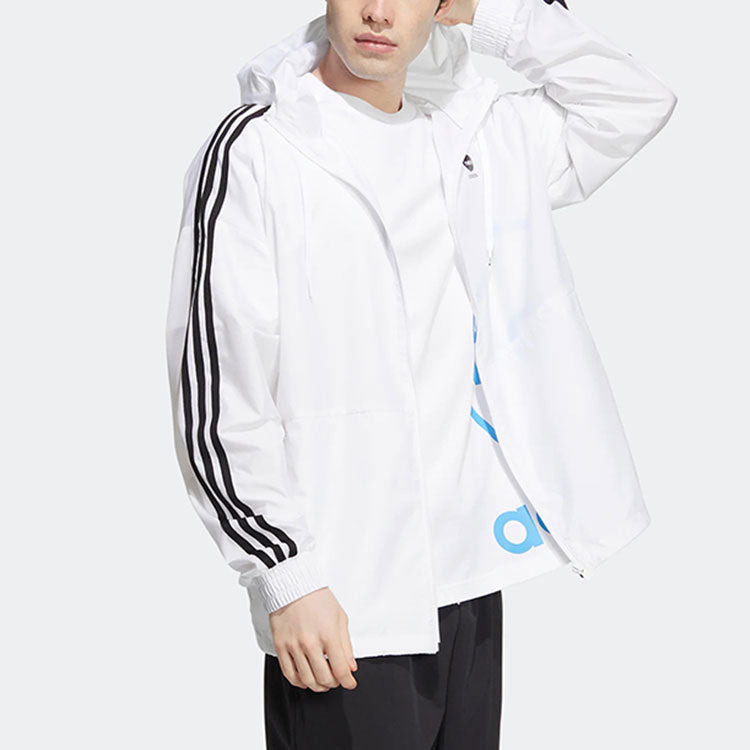 Men's adidas neo Stripe Logo Zipper Hooded Jacket White HN8788 - 4