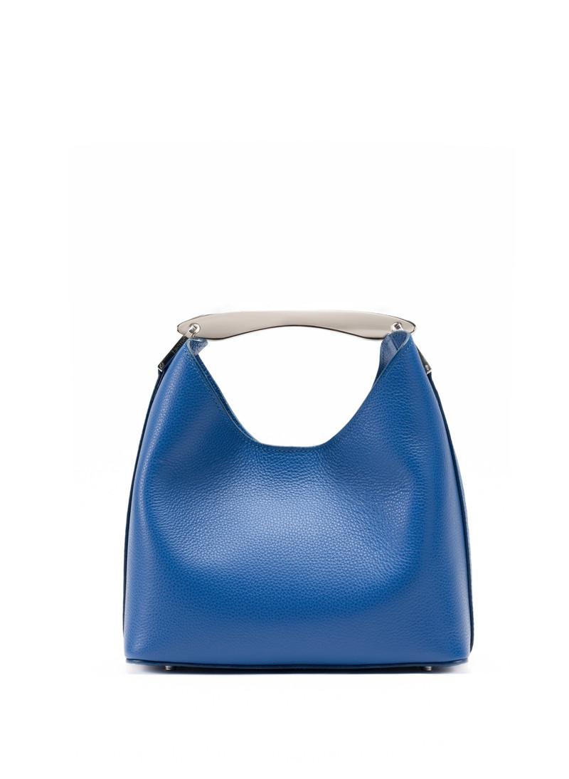Small Boomerang Pebbled Leather Azure Blue-Silver 1