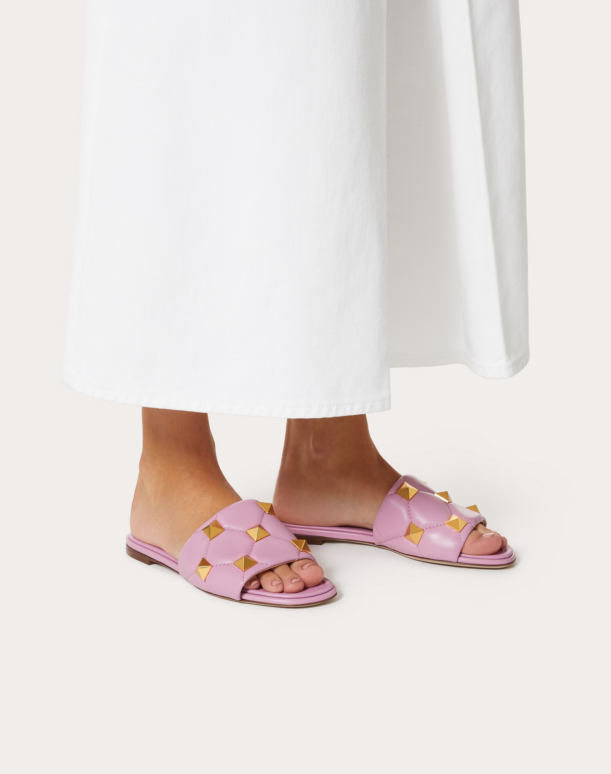 ROMAN STUD FLAT SLIDE SANDAL IN QUILTED NAPPA - 6