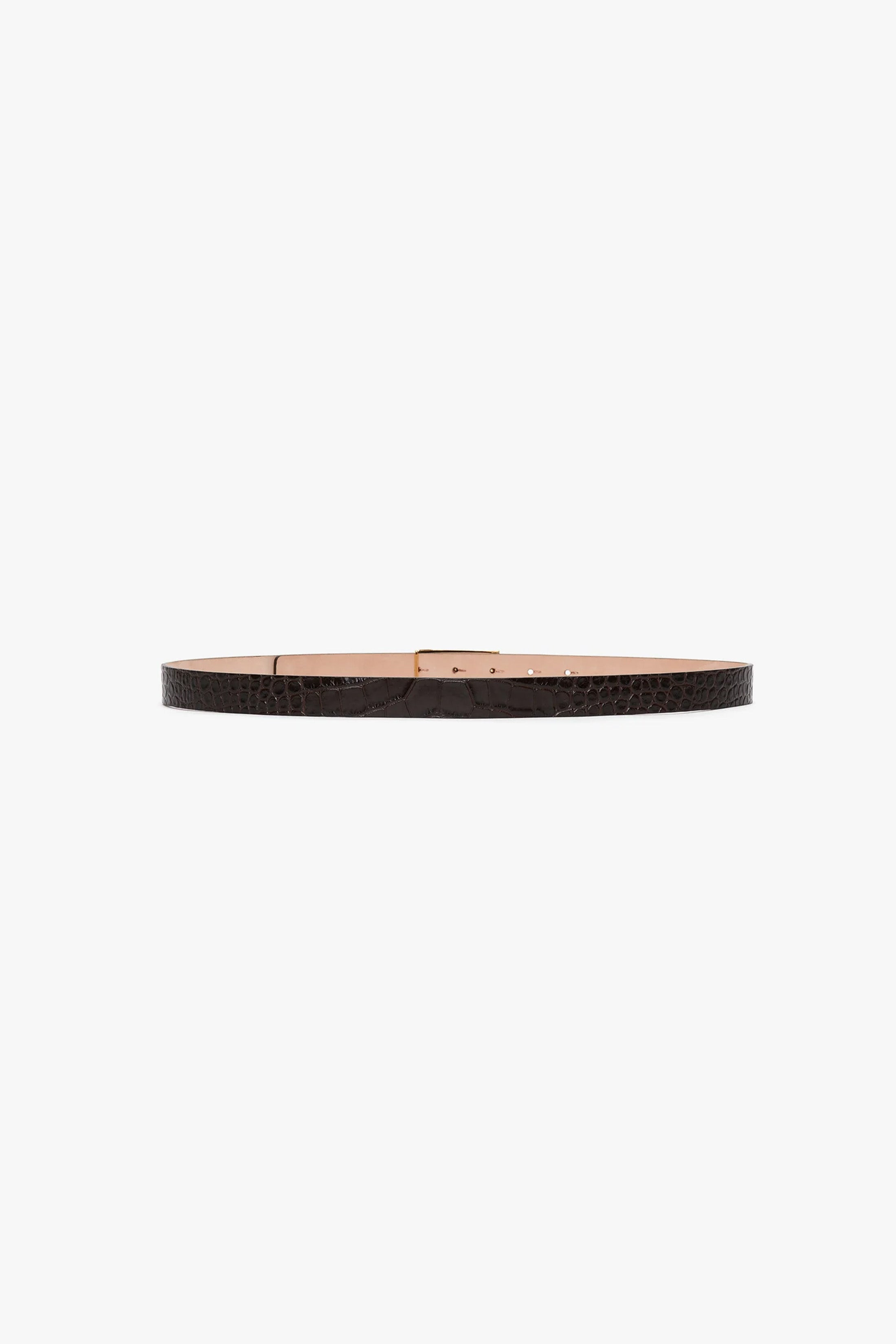 Frame Belt In Espresso Croc Embossed Calf Leather - 3