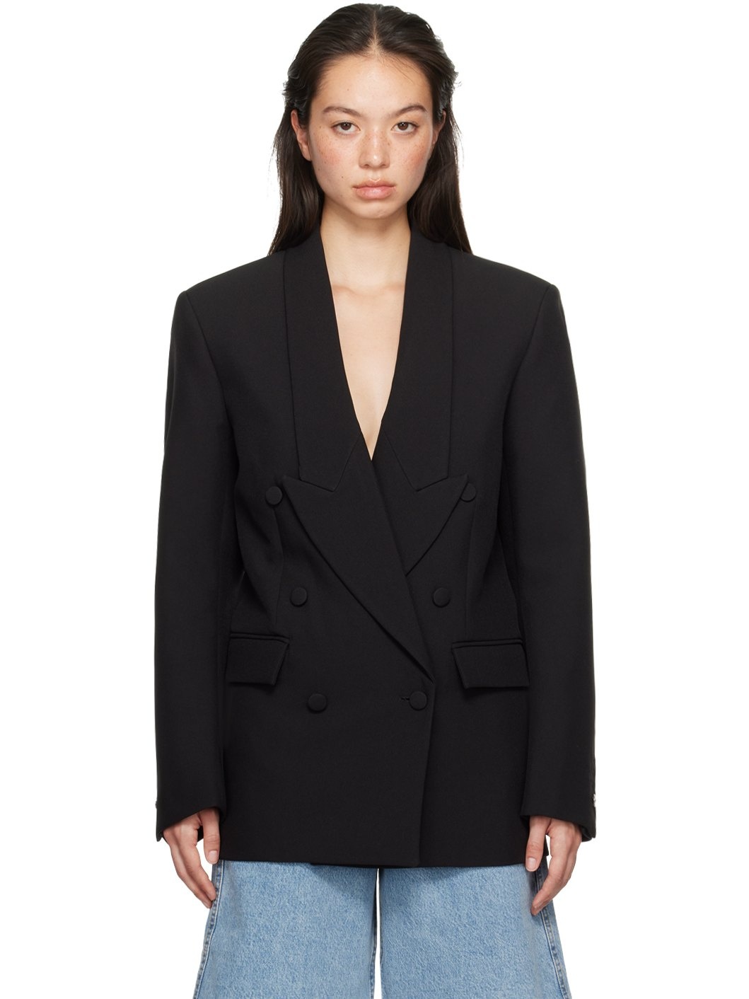 Black Double Breasted Tailored Blazer - 1