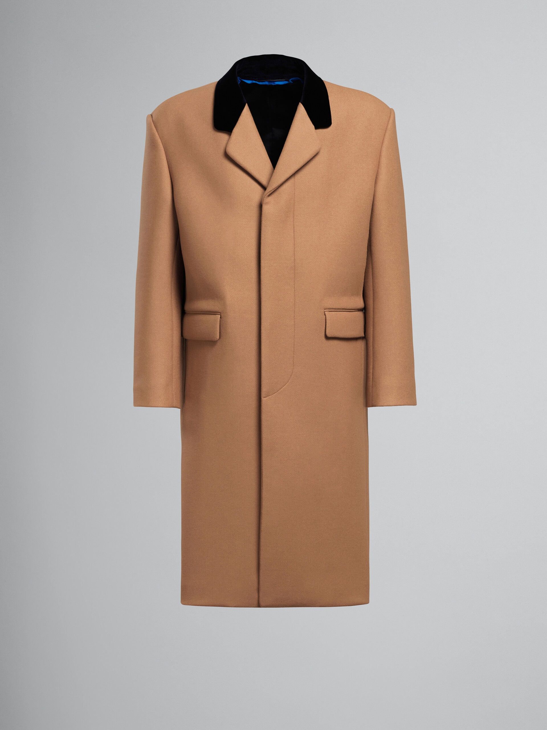BROWN WOOL COAT WITH VELVET COLLAR - 1