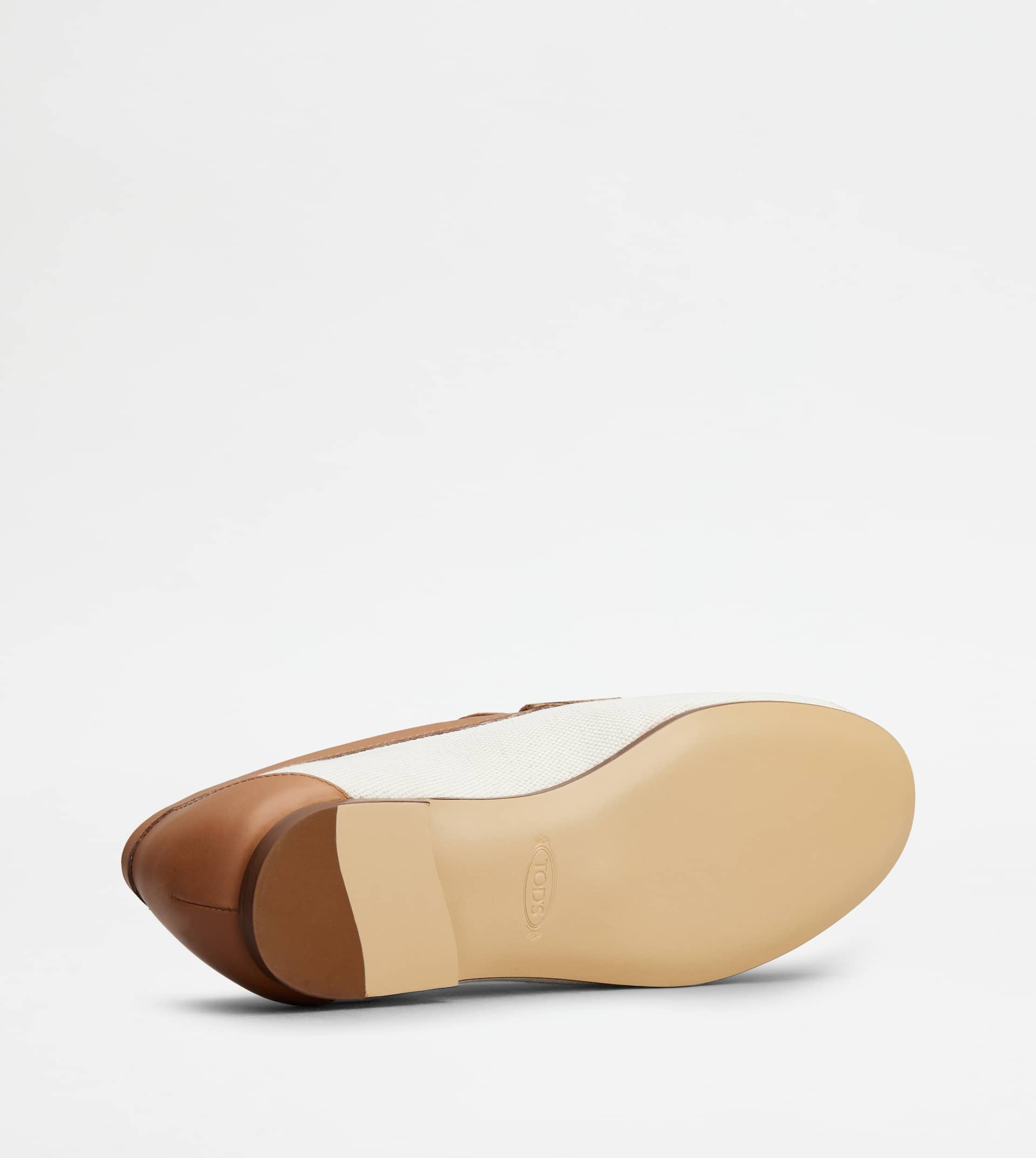 LOAFERS IN FABRIC AND LEATHER - OFF WHITE, BROWN - 5