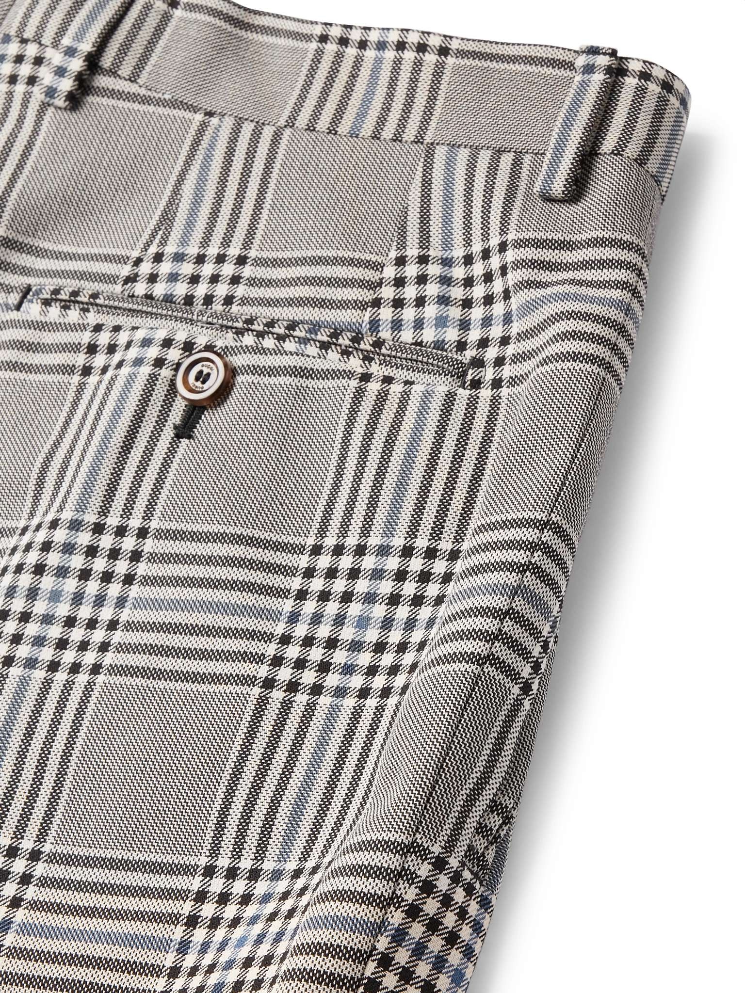 Grey Pleated Prince of Wales Checked Cotton Trousers - 12